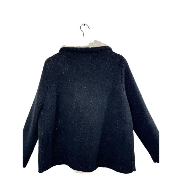 ZARA Knit Black Long Sleeve Faux Sherpa Collared Sweater Size L Open Pockets - Picture 2 of 13